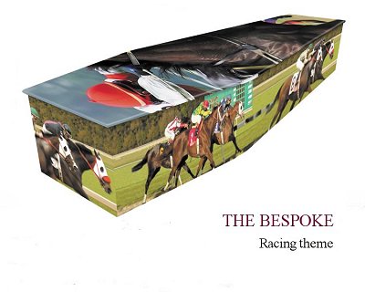 Bespoke racing-theme colourful coffin